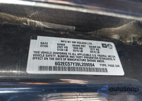 2009 Pontiac G8 Gt z USA, uszkodzony, nr VIN 6G2EC57Y39L209094